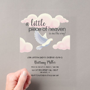 Baby Shower 'Klein stukje hemel' met wolken en dui Acryl Uitnodigingen