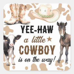 Baby Shower Kleine Cowboy Rodeo Vierkante Sticker