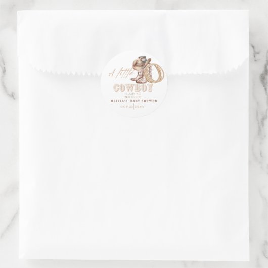 Baby shower Kleine Cowboy Ronde Sticker (Tas)