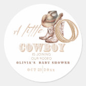 Baby shower Kleine Cowboy Ronde Sticker (Voorkant)