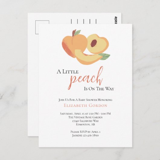 Baby shower Kleine Peach Briefkaart (Voorkant / Achterkant)