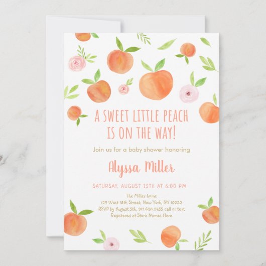 Baby shower Kleine Peach Kaart (Voorkant)
