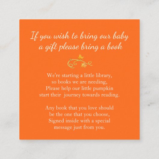 Baby shower kleine pompoen boek cadeau aanvraag ka informatiekaartje (Achterkant)