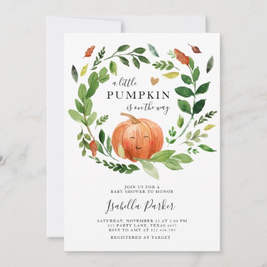Baby shower kleine pompoen Herfst rustieke groen Kaart (Voorkant)