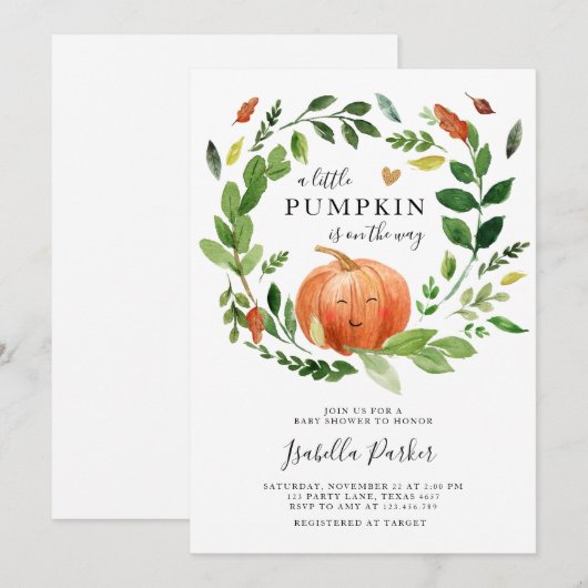 Baby shower kleine pompoen Herfst rustieke groen Kaart (Voorkant / Achterkant)