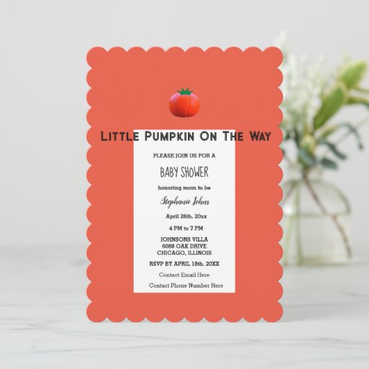 Baby shower kleine pompoen op de weg QR-code Kaart (Staand voorkant)