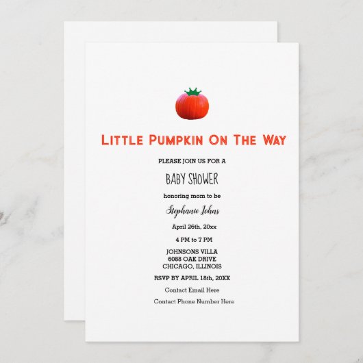 Baby shower kleine pompoen op de weg QR-code Kaart (Voorkant / Achterkant)