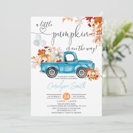 Baby shower kleine pompoenblauw Herfst Kaart (Staand voorkant)