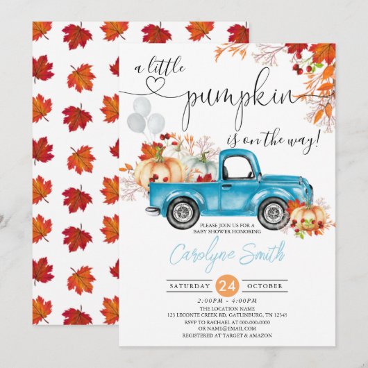 Baby shower kleine pompoenblauw Herfst Kaart (Voorkant / Achterkant)