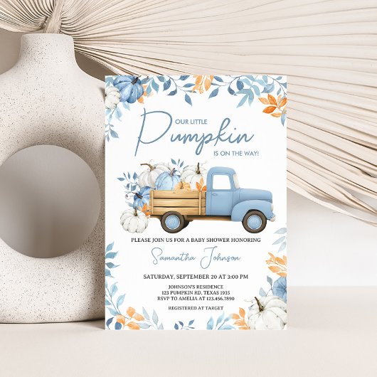 Baby shower kleine pompoenblauw Herfst Kaart
