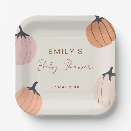 Baby shower kleine pompoHerfst Papieren Bordje (Voorkant)