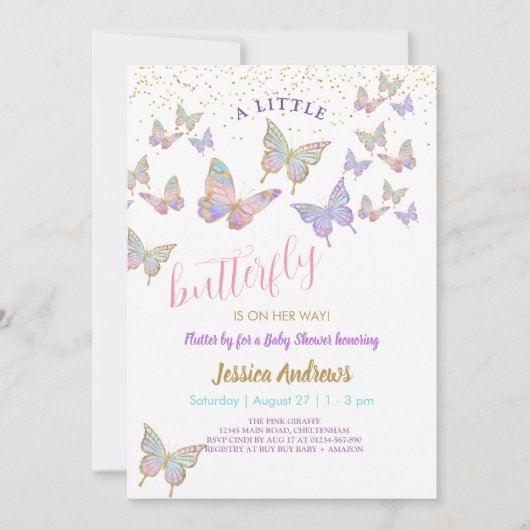 Baby shower Kleine Vlinders Feestuitnodiging Kaart (Voorkant)