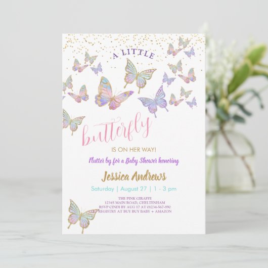 Baby shower Kleine Vlinders Feestuitnodiging Kaart (Staand voorkant)