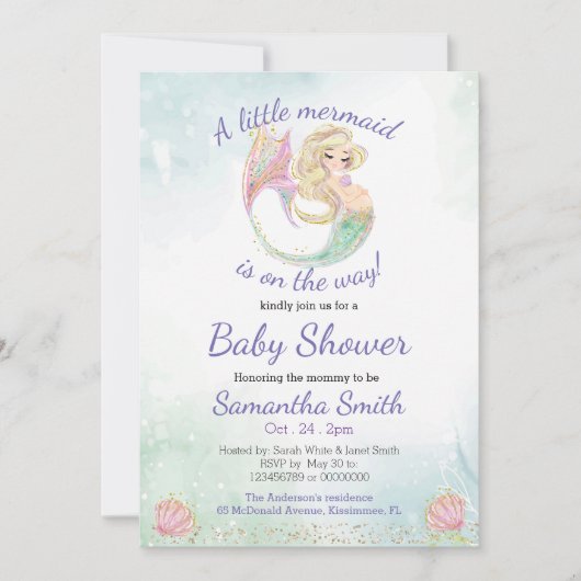 Baby shower Kleine Zeemeermin Kaart (Voorkant)