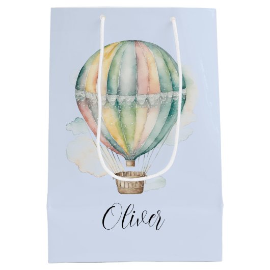 Baby shower, kleurrijke waterverf heteluchtballon medium cadeauzakje (Achterkant)