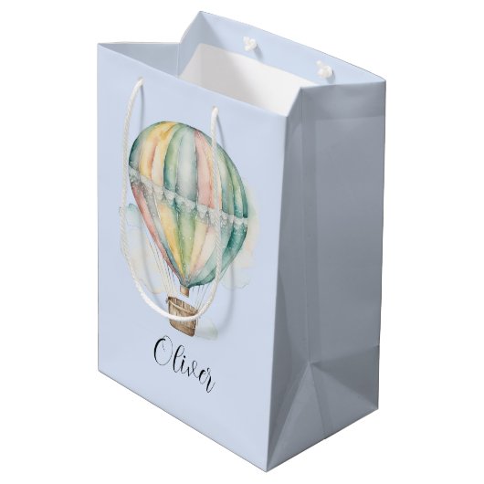 Baby shower, kleurrijke waterverf heteluchtballon medium cadeauzakje (Achterkant Gekanteld)