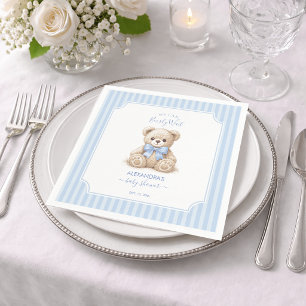 Baby Shower Knuffelbeer & Blauwe Strepen Beer Kan  Servet