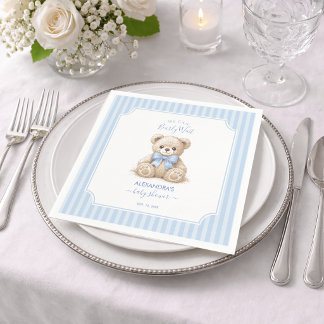 Baby Shower Knuffelbeer & Blauwe Strepen Beer Kan Servet