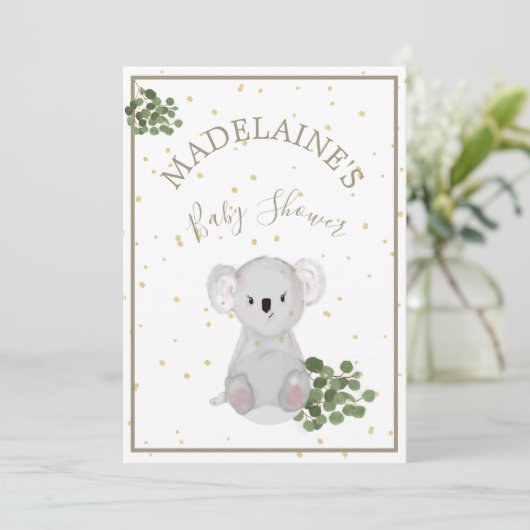Baby shower Koala Floral Green Kaart (Staand voorkant)