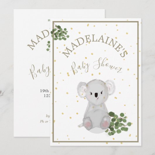 Baby shower Koala Floral Green Kaart (Voorkant / Achterkant)
