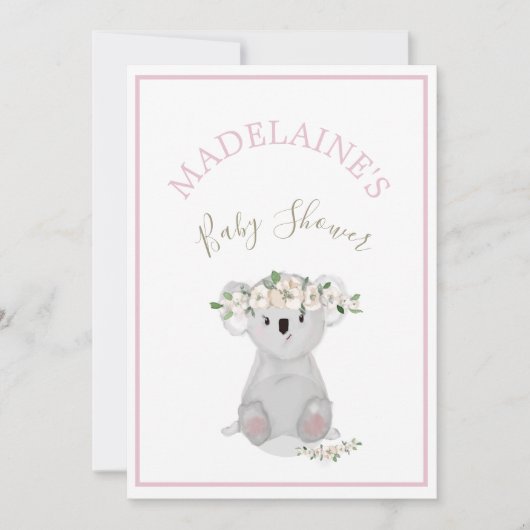 Baby shower Koala Floral Pink Kaart (Voorkant)
