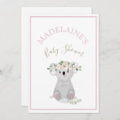 Baby shower Koala Floral Pink Kaart (Voorkant / Achterkant)
