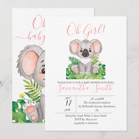 Baby shower Koala Oerwoud Waterverf Kaart (Voorkant / Achterkant)
