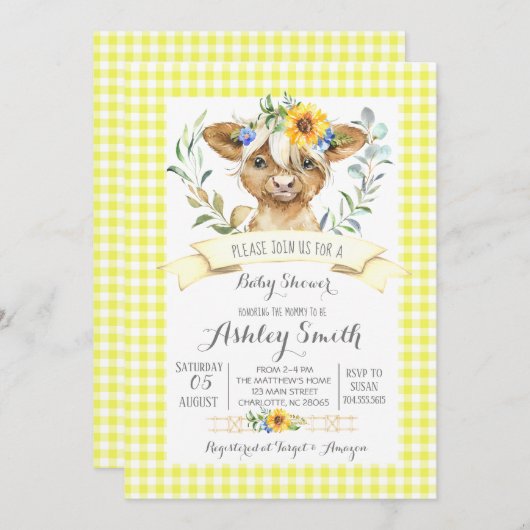 baby shower koe boerderij uitnodiging genderneutra (Voorkant / Achterkant)