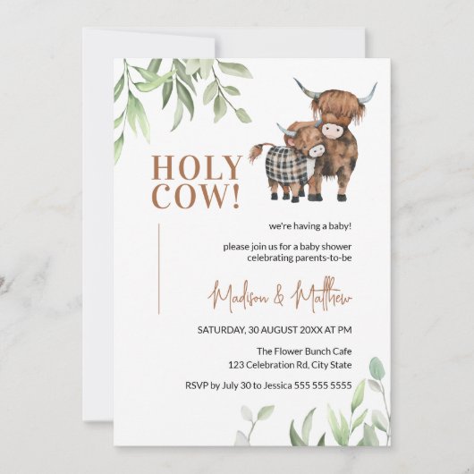 Baby shower Koe Greenery Rustic Boerderij Kaart (Voorkant)