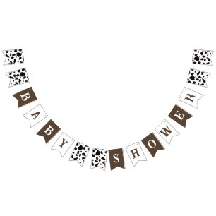Baby shower Koe Print Zwart Bruin en Wit Vlaggetjes