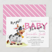 Baby shower, Koe roze uitnodiging (Voorkant / Achterkant)