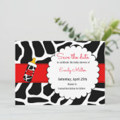 Baby shower koeienhuid opslaan zwarte rood save the date (Staand voorkant)