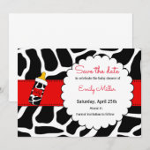 Baby shower koeienhuid opslaan zwarte rood save the date (Voorkant / Achterkant)