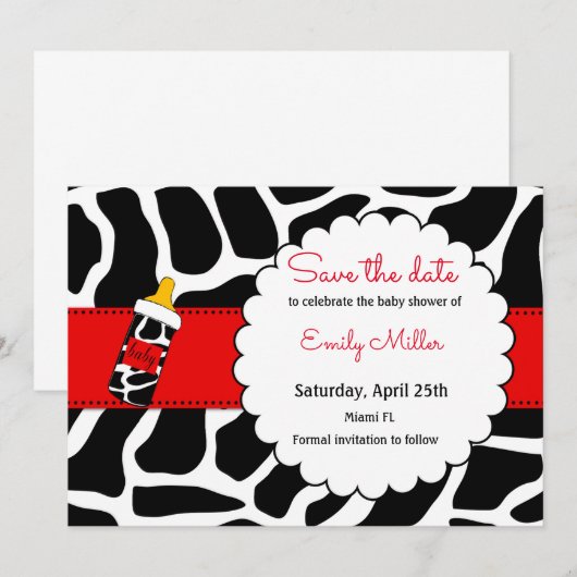 Baby shower koeienhuid opslaan zwarte rood save the date (Voorkant / Achterkant)