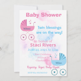 Baby shower koets meisje jongen tweeling kaart