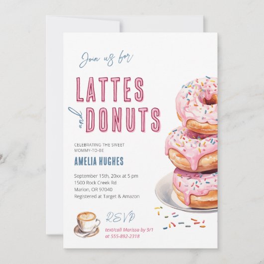 Baby shower Koffie Brunch Lunch Lattes en Donuts Kaart (Voorkant)
