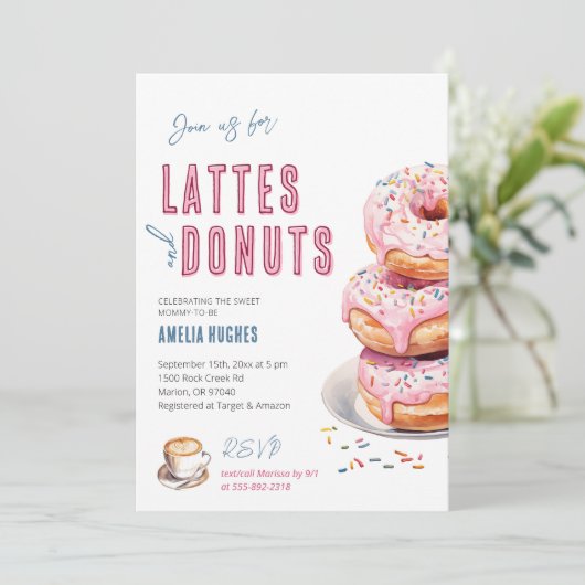 Baby shower Koffie Brunch Lunch Lattes en Donuts Kaart (Staand voorkant)