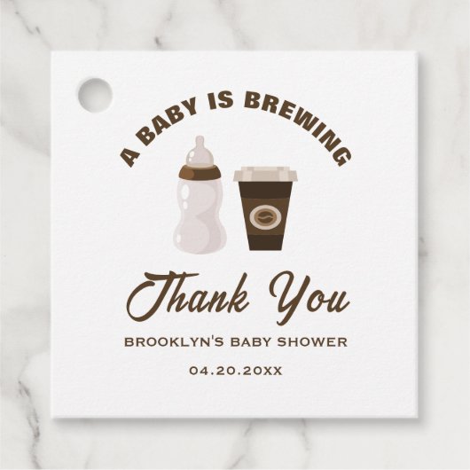 Baby shower Koffie Een Baby brouwt bruin wit Bedankjes Labels (Voorkant)