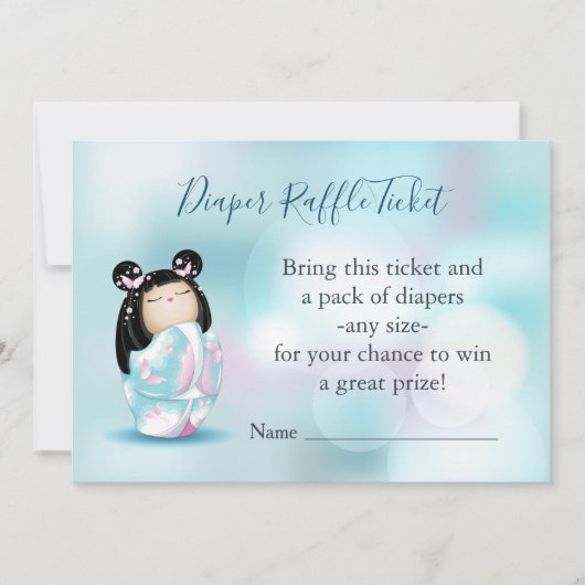 Baby shower Kokeshi Doll | Diaper Raffle Ticket Kaart (Voorkant)