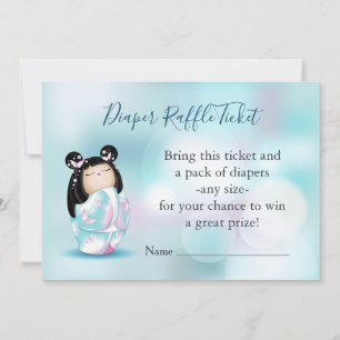 Baby shower Kokeshi Doll   Diaper Raffle Ticket Kaart