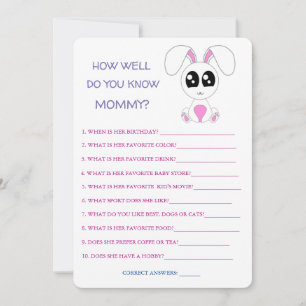 Baby shower Konijn, hoe goed ken je mam Kaart