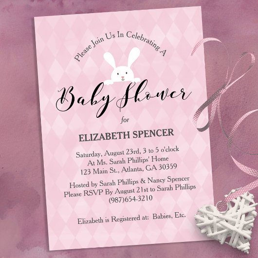 Baby Shower Konijn Roze Diamant Kaart