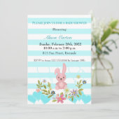 Baby Shower Konijn wit en blauw turkoois gestreept Kaart (Staand voorkant)