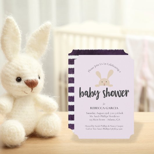 Baby shower Konijnengeslacht Neutraal Paarse Kaart