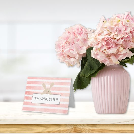 Baby shower konijntje roze streep bedankkaart