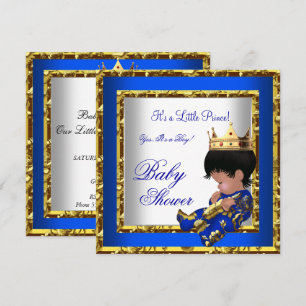 Baby Shower Koningsblauw Goud Jongen kroonprins 2 Kaart