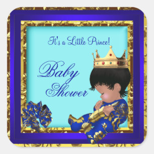 Baby Shower Koningsblauw Goud Jongen kroonprins Vierkante Sticker