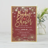 Baby shower Koord met rood- en goudvezel-Lijst Kaart (Staand voorkant)