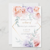 Baby Shower | Koraal en Lila Aquarelle Floral Kaart (Voorkant)