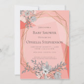 BABY SHOWER koraal Floral Geometric Gold Lijst Kaart (Voorkant)